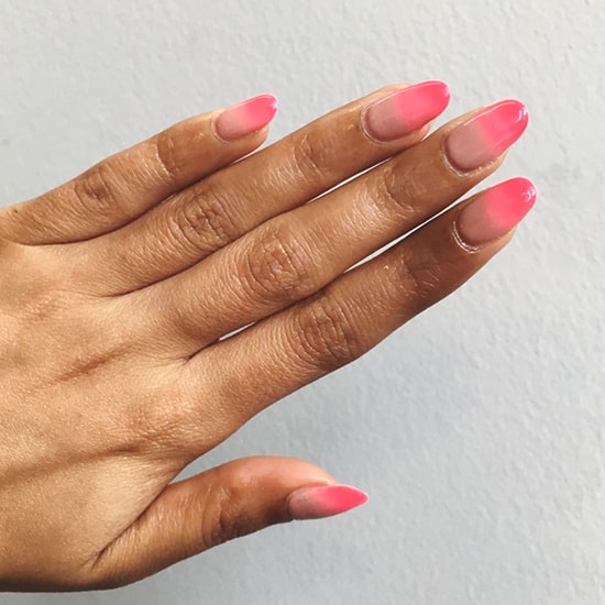nude to neon ombre nail art idea