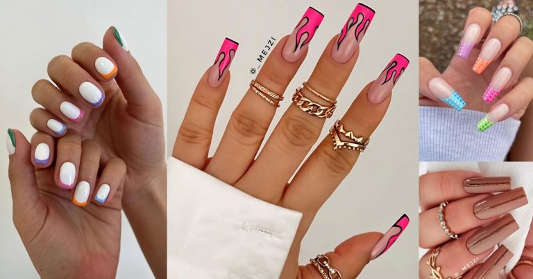 50 Trendy Summer Nail Colours & Designs : Hot Pink Flame Tip Nails