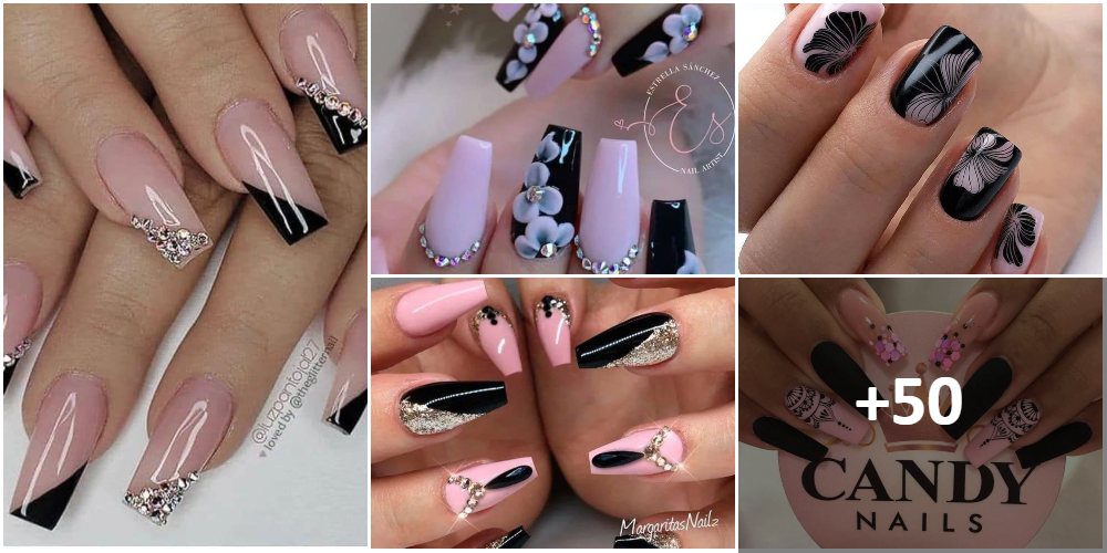 +50 PHOTOS: BLACK NAILS WITH PINK【Matte Glossy Stick】 💅