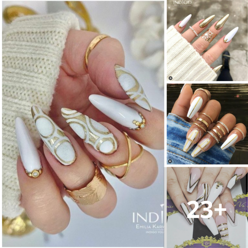 20+ Exquisite White And Gold Nails Designs