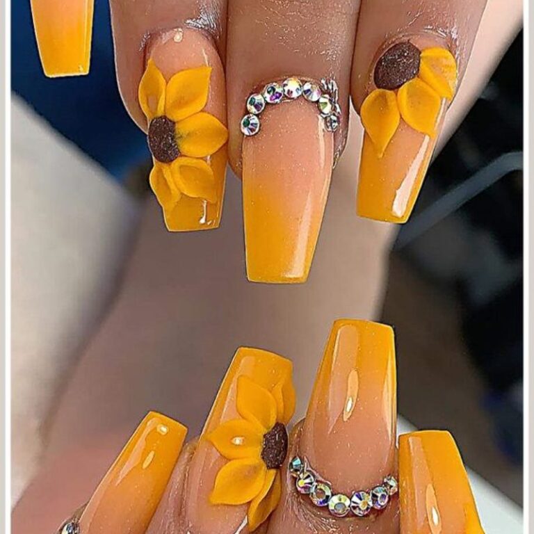 Explore Summer Nails – Shine in the summer with a brilliant sunflower nail design for 2023 that will make you shine like the sun.